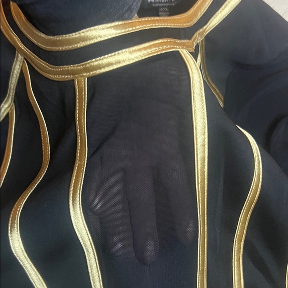 Sexy Black Dress with Sheer & Gold Accents sz 2X with stretch - Picture 5 of 15